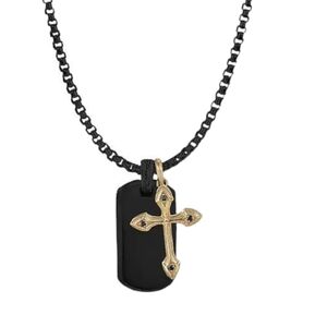 Ed Hardy Black and Gold Dog Tag Cross Pendant Necklace